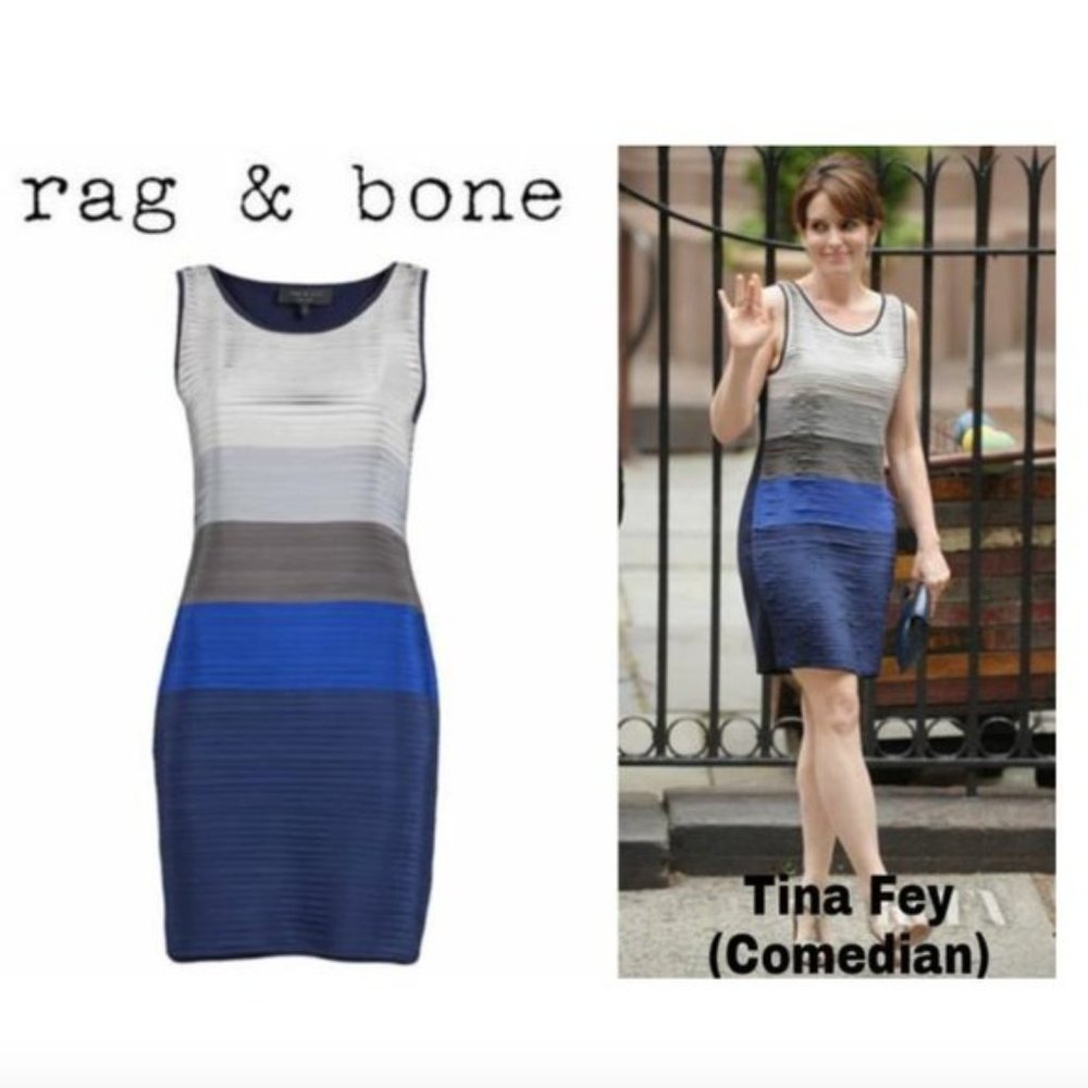 Rag & Bone Blue Layered Silk Color Block Dress Si… - image 5